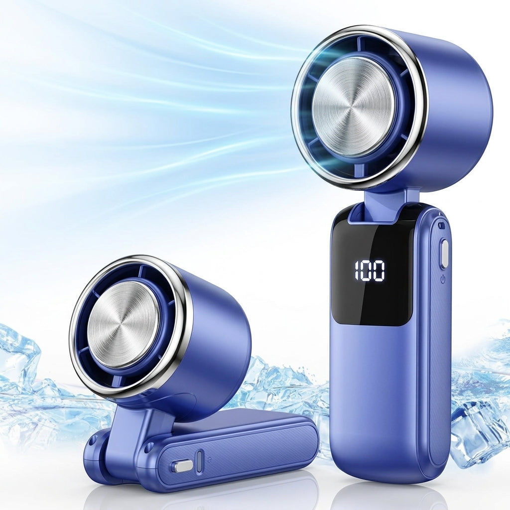 New Ice Pack High-Speed Handheld Eletirc Fan Speed Adjustable Folding Mini Fan Portable Outdoor Hanging Neck Small Fan
